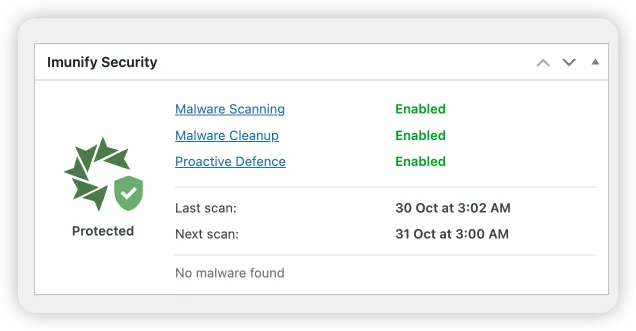Imunify Security WordPress plugin dashboard widget