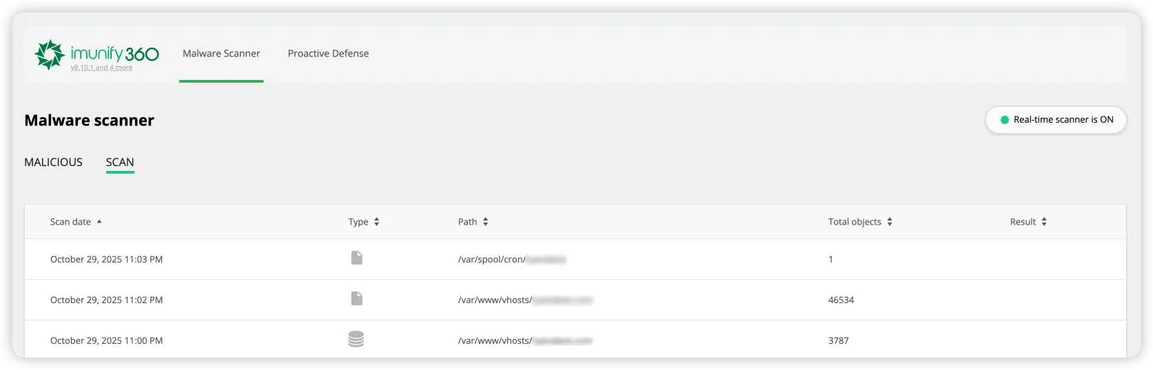 Imunify Security WordPress Plugin dashboard in WordPress admin area