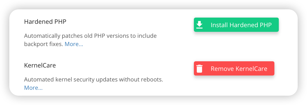 Imunify360 patch management and PHP Hardening
