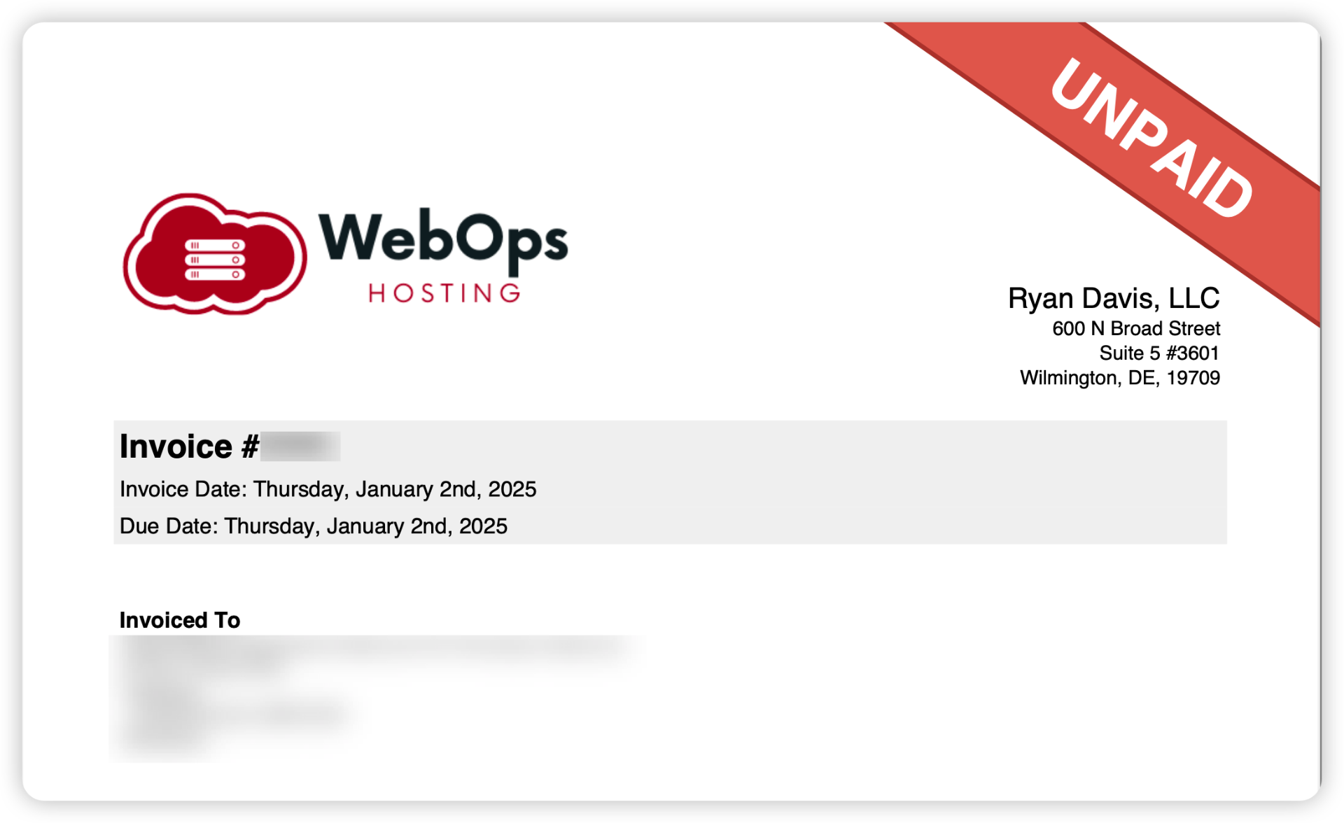 Sample invoice header showing key information
