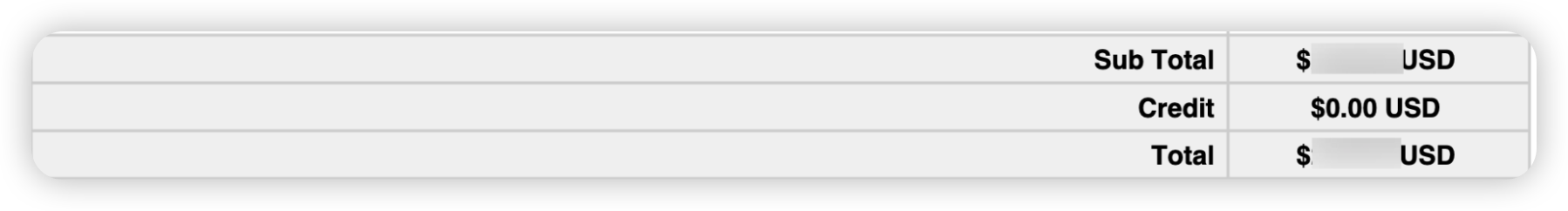 Payment summary section showing totals