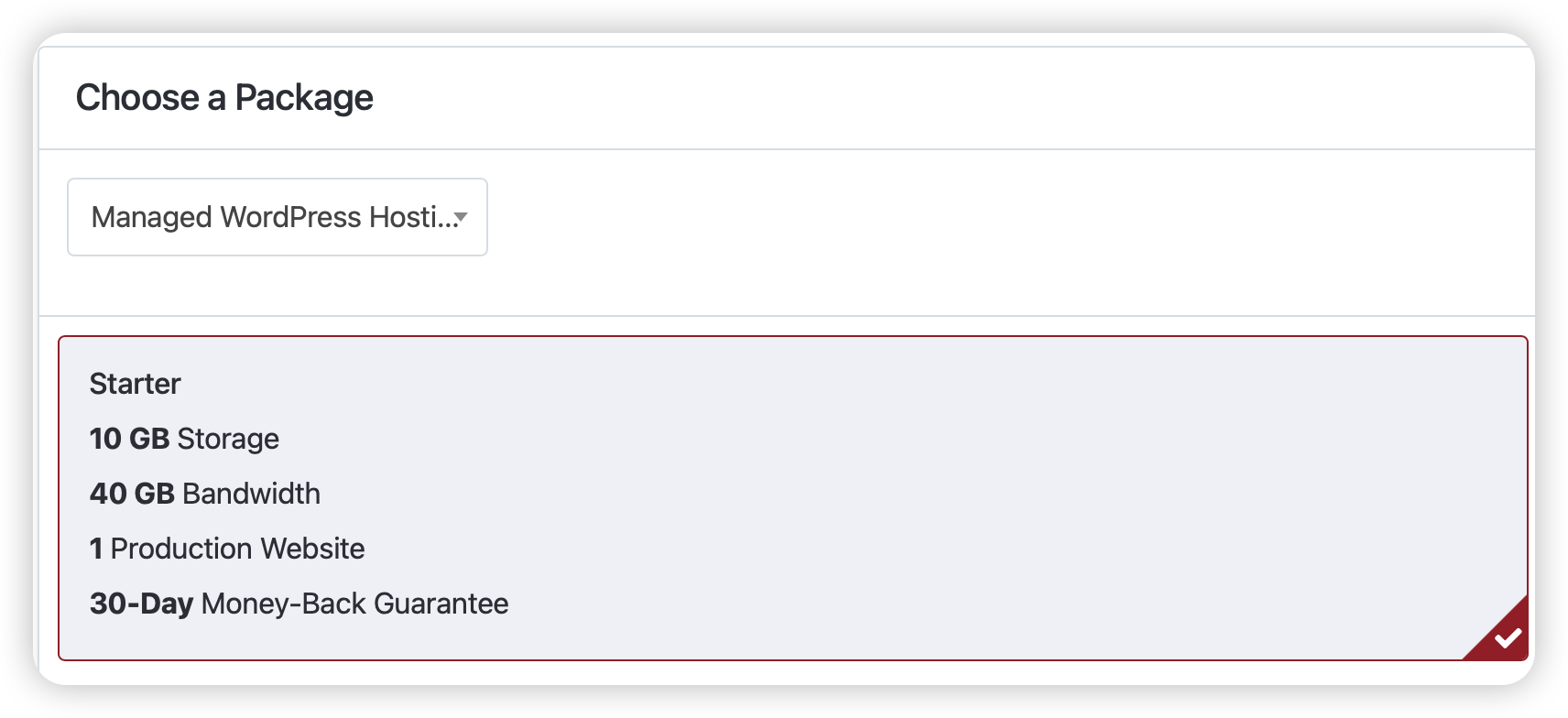 Starter Plan selection screen
