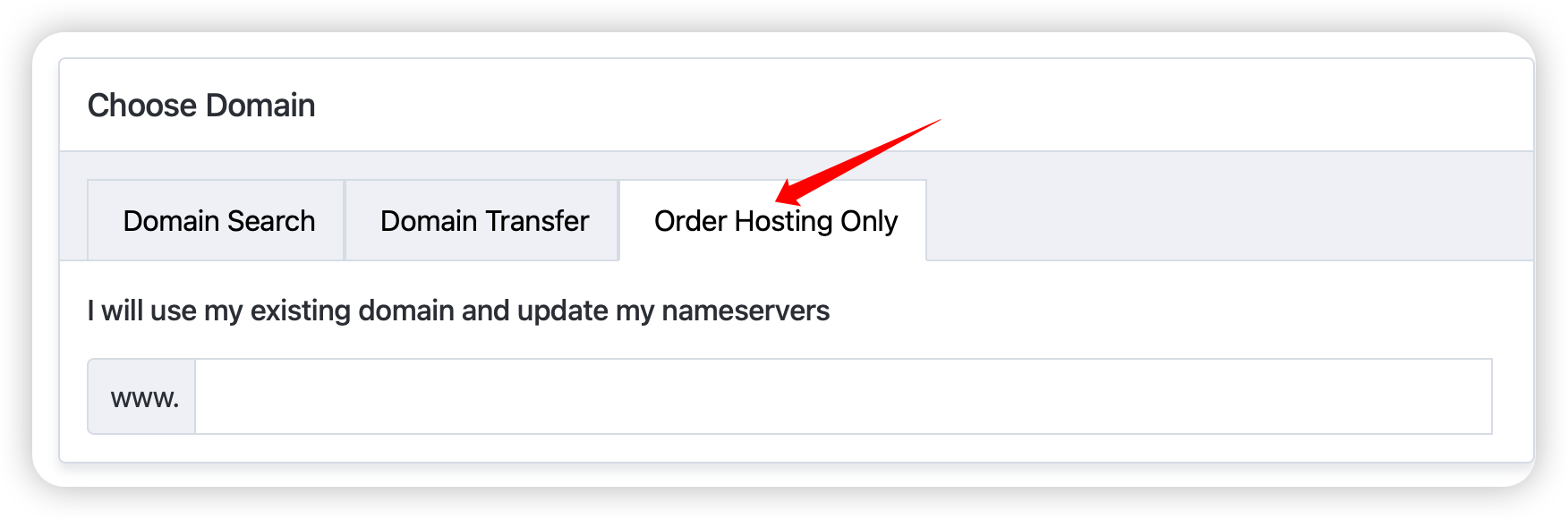 Existing domain option