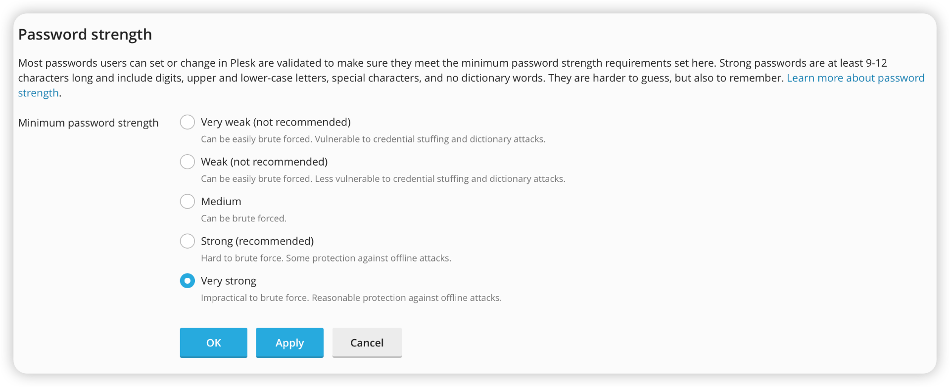 Password policy configuration interface showing security settings