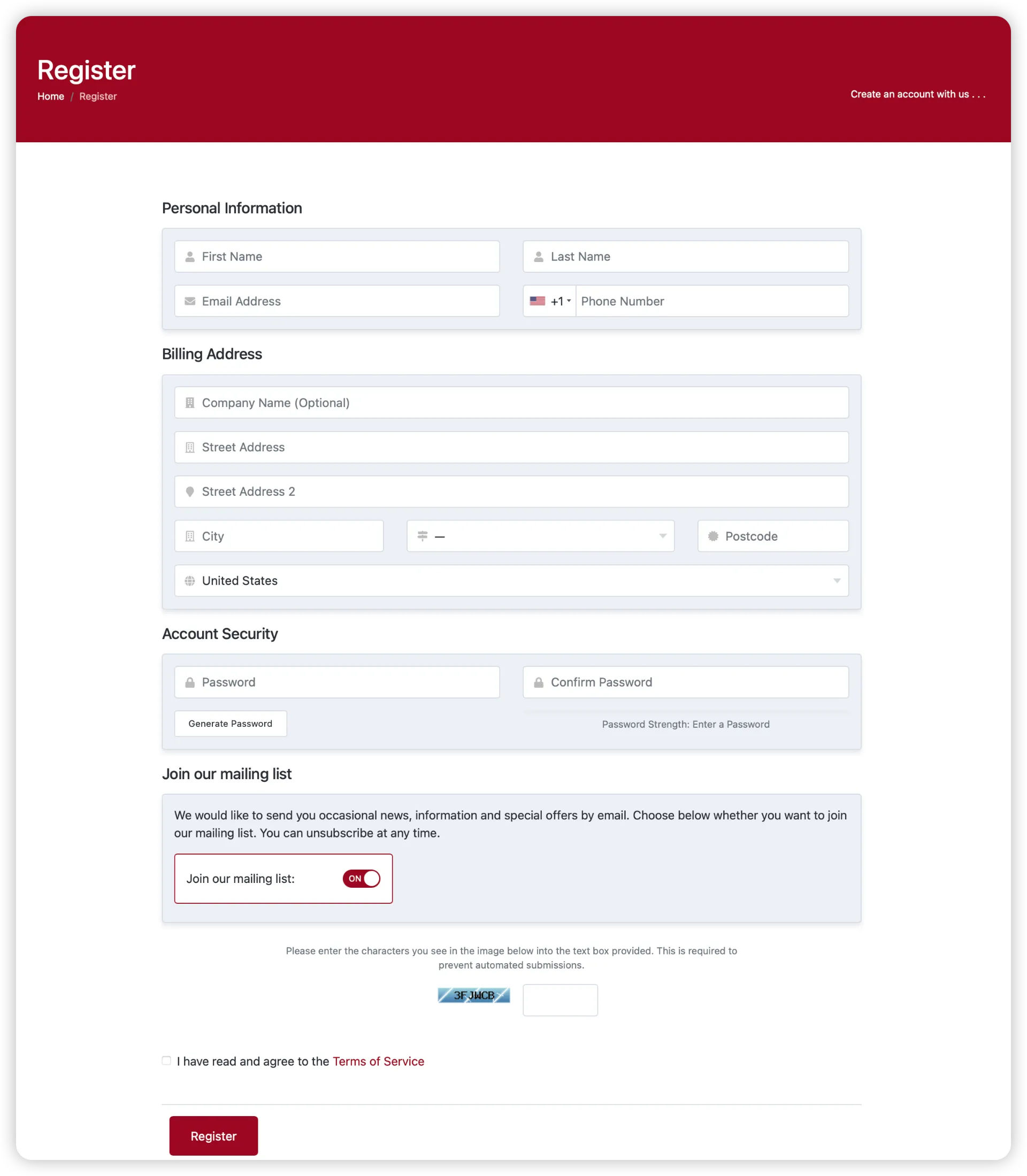 WebOps Hosting registration page
