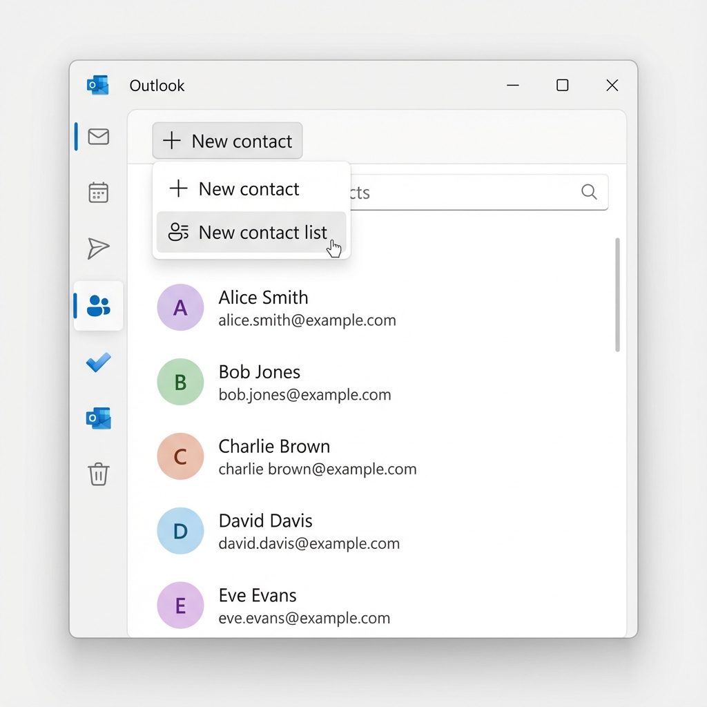 Creating a new contact list in New Outlook